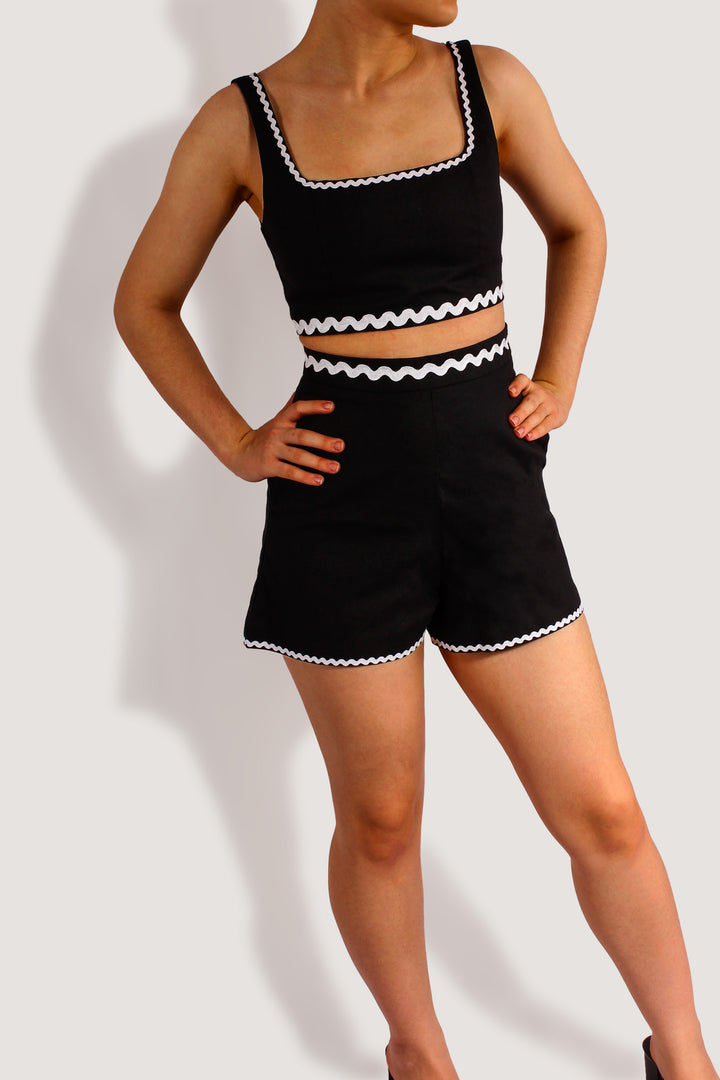 REGINA TWO PIECE SET -  HIGH WAISTED BLACK SHORTS