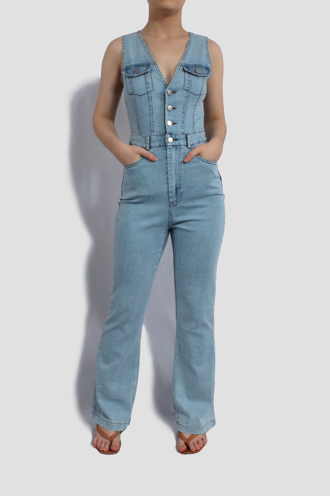 LUNA JUMPSUIT IN WASHED DENIM