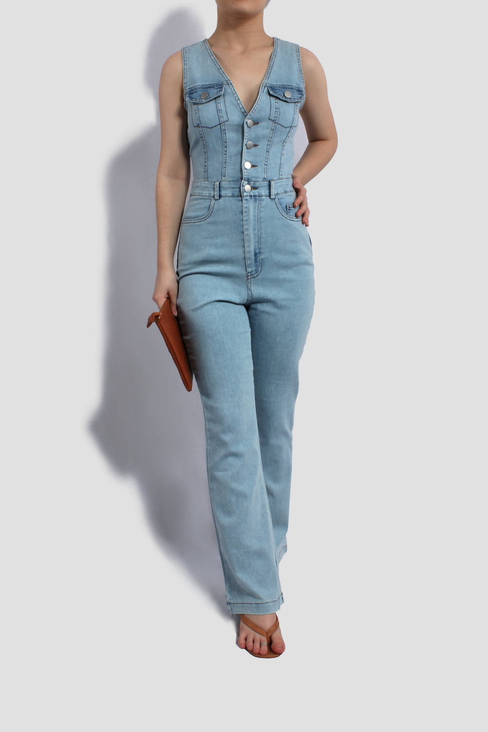 LUNA JUMPSUIT IN WASHED DENIM