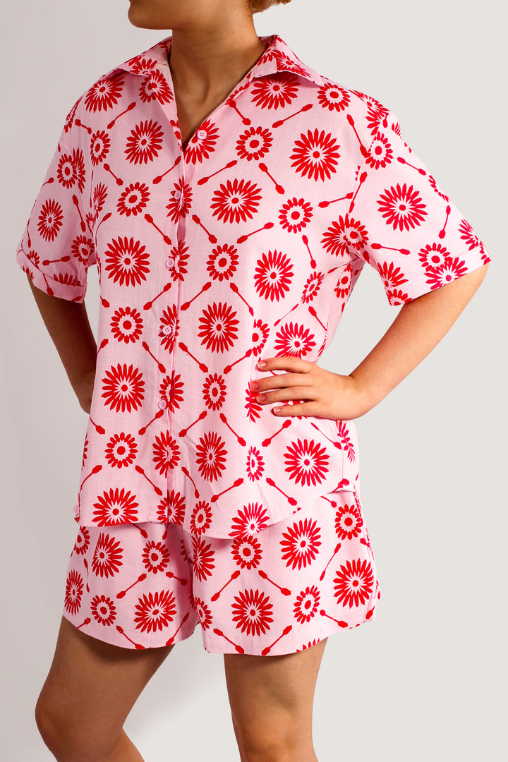 PINK SUN SET BUTTON UP SHORT SLEEVE SHIRT