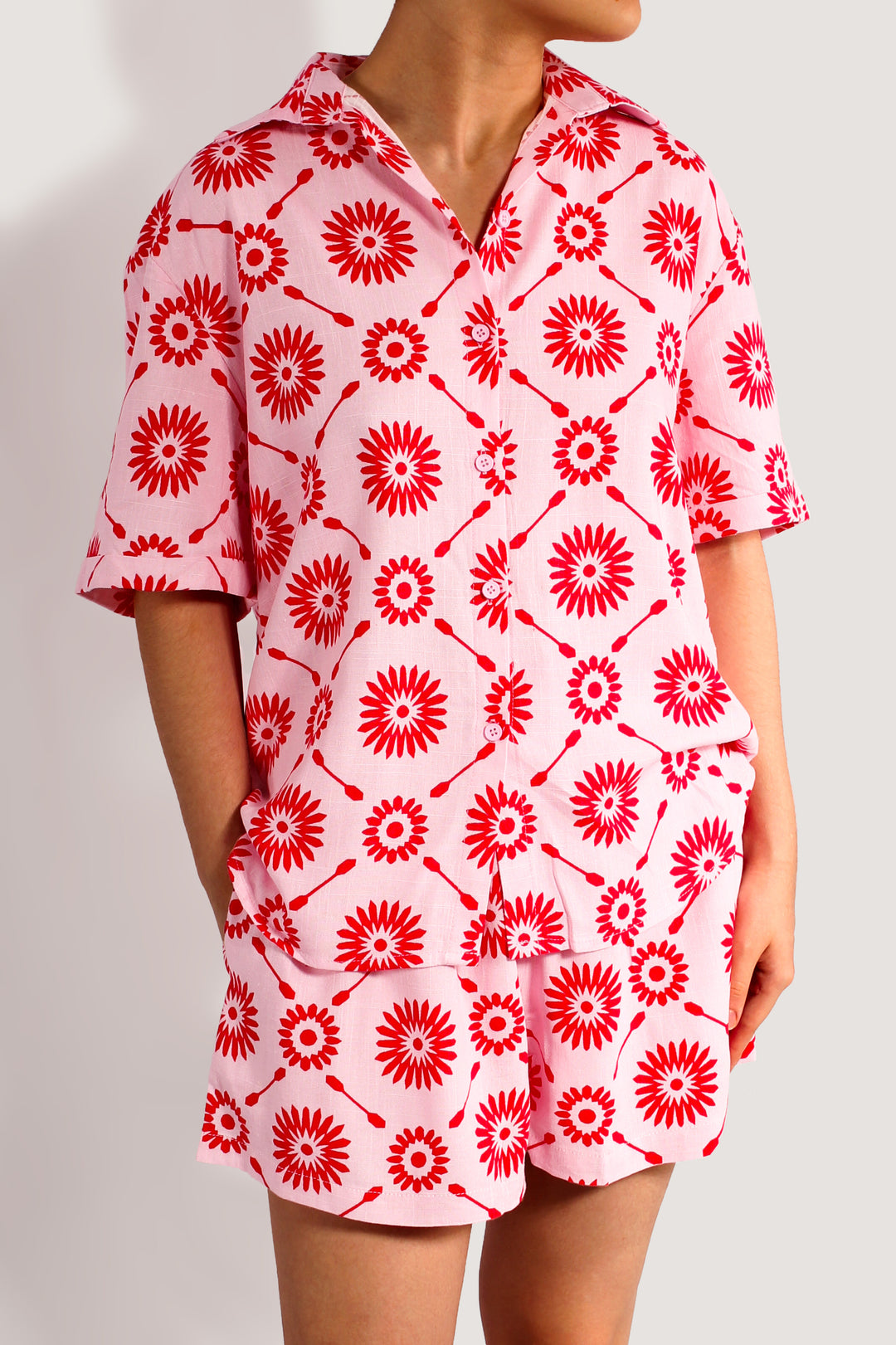 PINK SUN SET BUTTON UP SHORT SLEEVE SHIRT