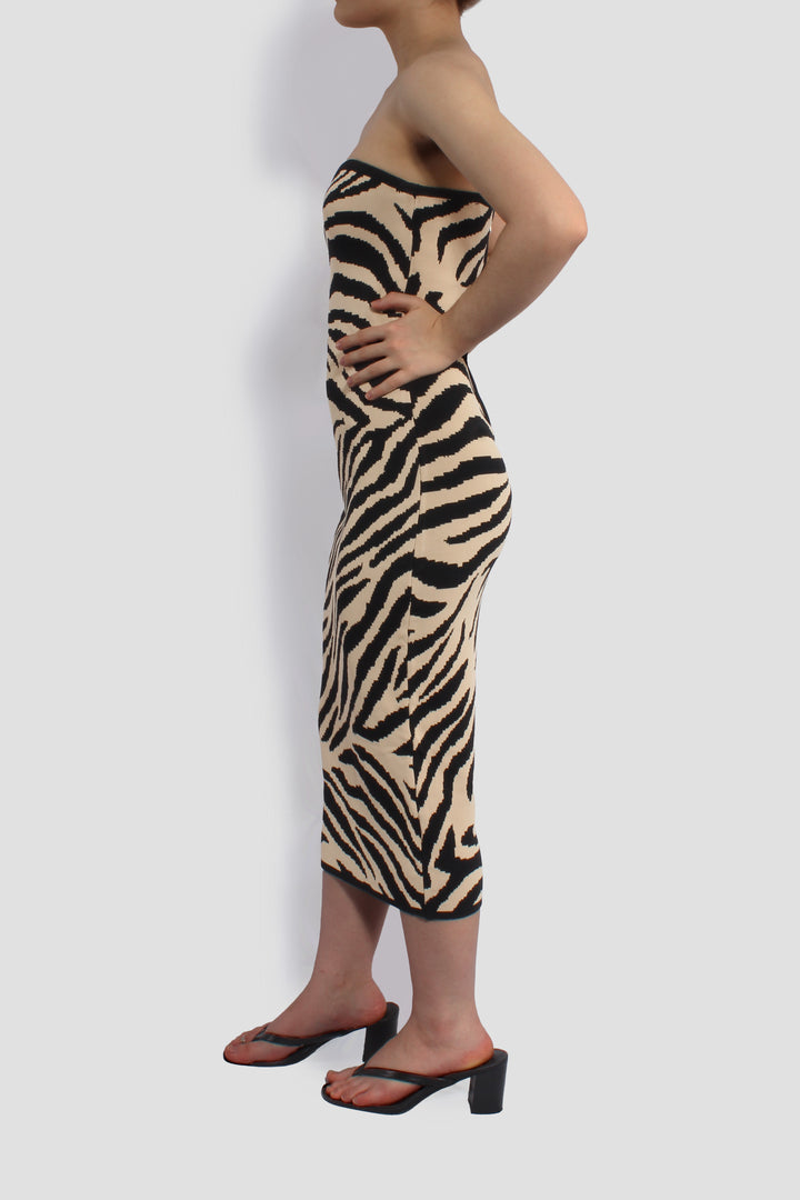 THE CARAMEL ZEBRA MIDI DRESS